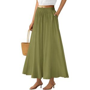Comfortable 100% Cotton Maxi Skirt - Trendy High Waisted Flowy Ruffles & Pockets